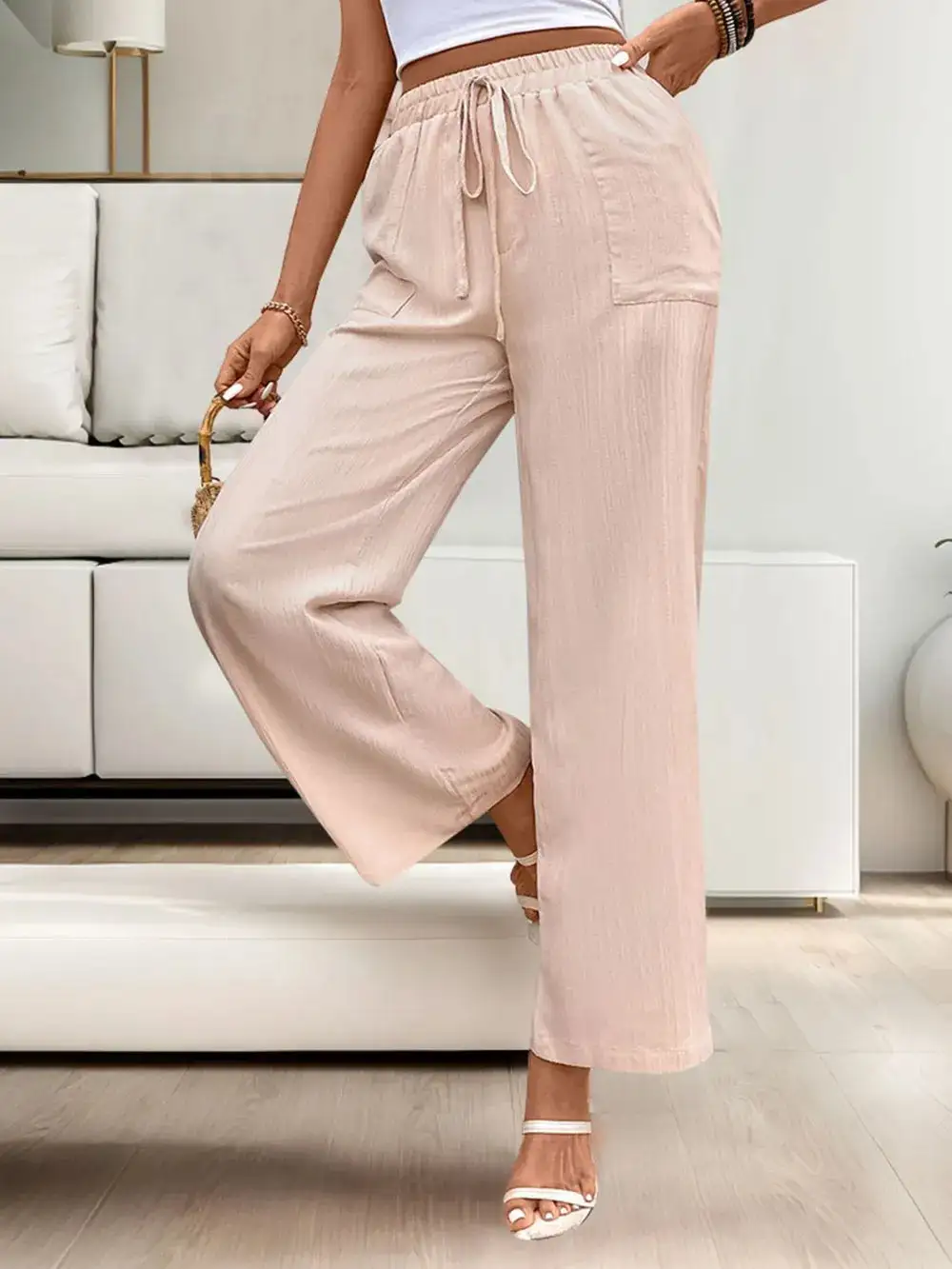 Wide Leg Tie Waist Pocketed Everyday Pants