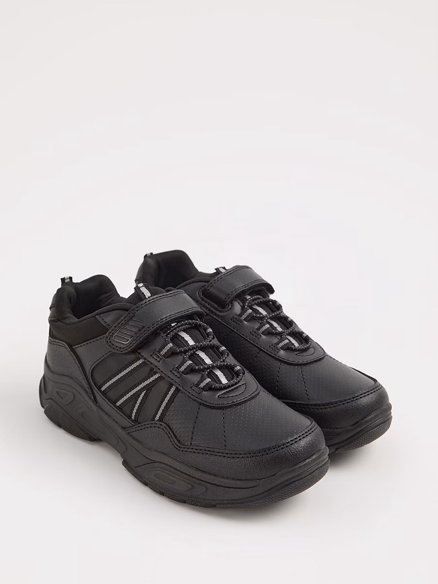 Black Panelled Elasticated Laces School Shoes detail 2