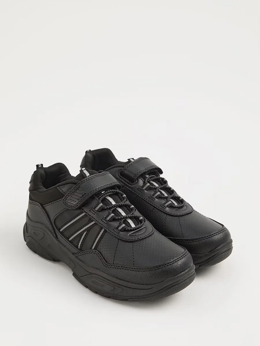 Black Panelled Elasticated Laces School Shoes