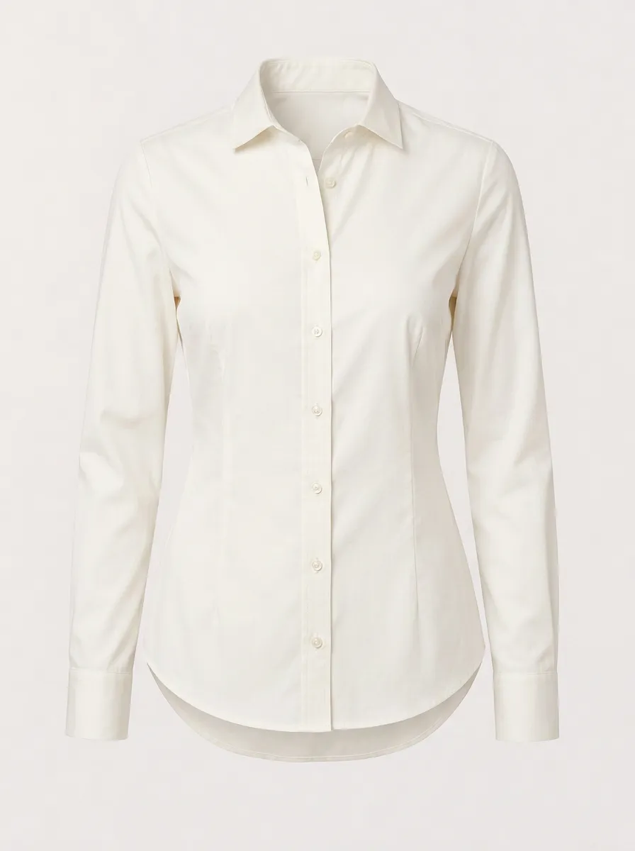 Women's Classic Solid White Button Down Long Sleeve Shirt