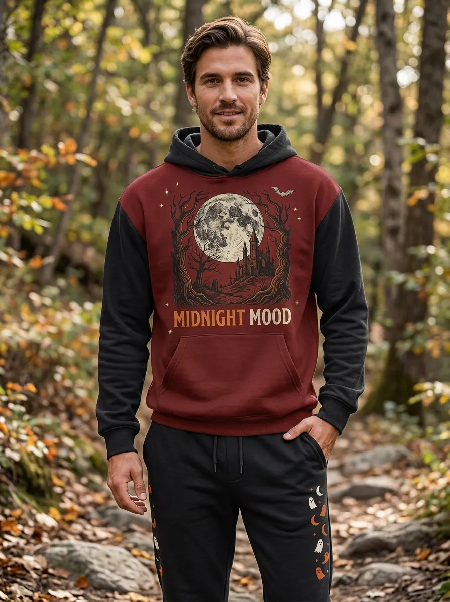 Men's Halloween Midnight Moon Castle Printed Tracksuit
