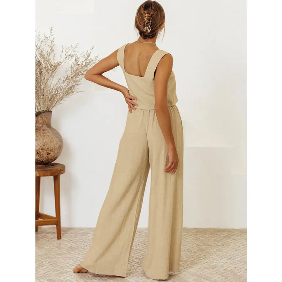Square Neck Sleeveless Top and Pants Set