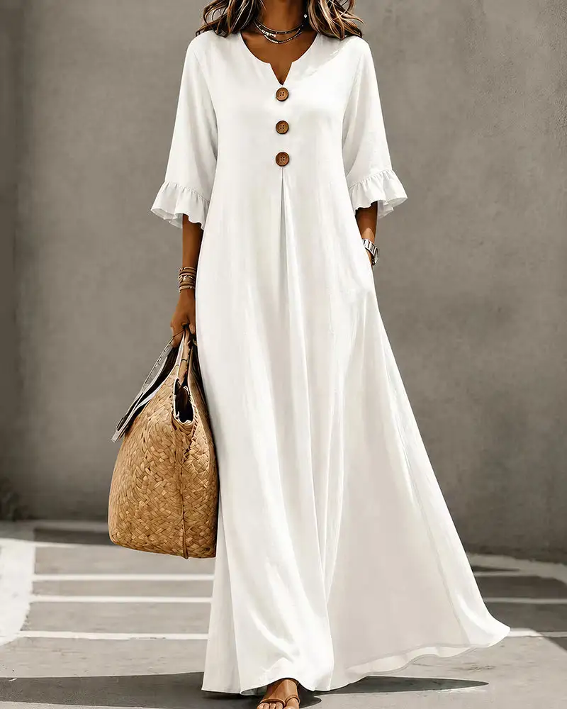 Effortless Boho V-Neck Ruffle Sleeve Maxi Dress