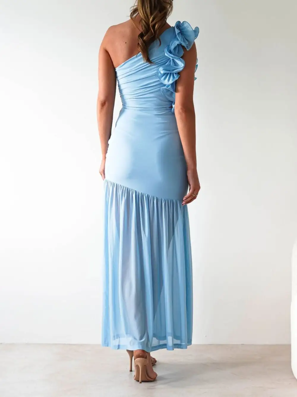 Gathered Detail Ruffle Maxi Dress