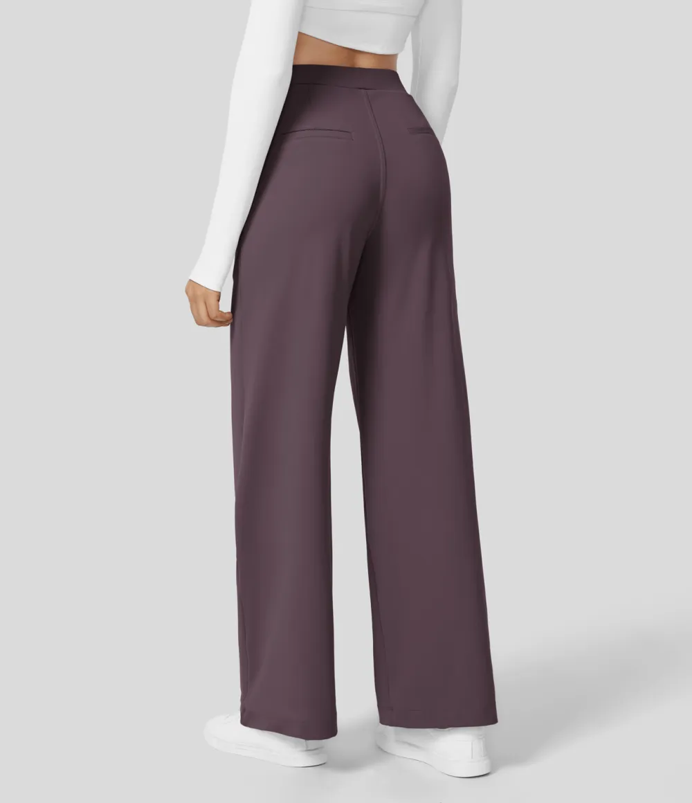 2026🔥  High Waisted Plicated Side Pocket Straight Leg Work Pants