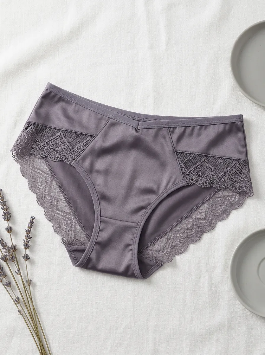 Women's Lavender Satin Lace Trimmed Panties