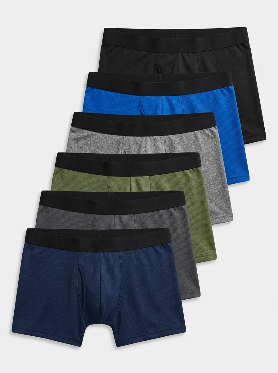 Men's Solid Pattern Breathable Fabric Textured Finish 6-Pack Boxer Briefs