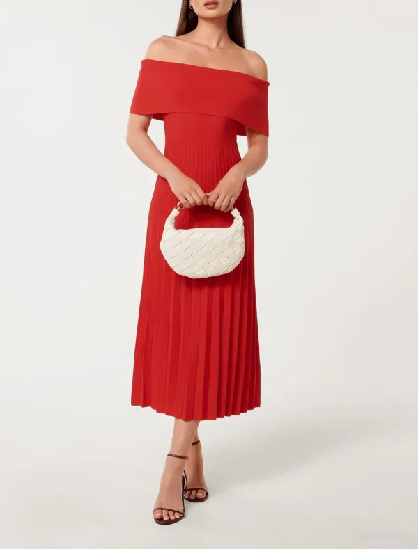 Off Shoulder Knit Midi Dress