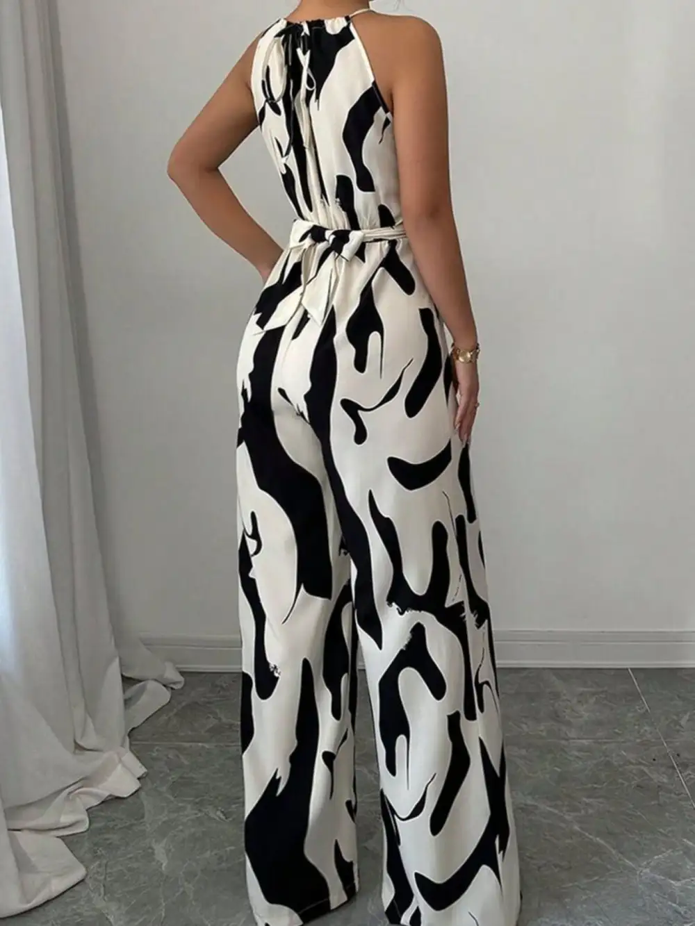 Abstract Print Wide Leg Jumpsuit