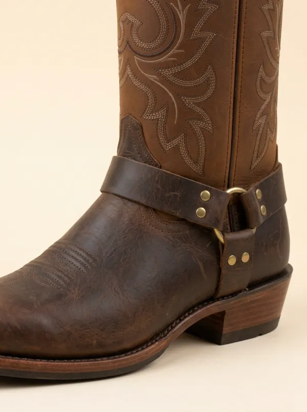 Men's Western Cowboy Embroidered Leather Harness Printed Boots