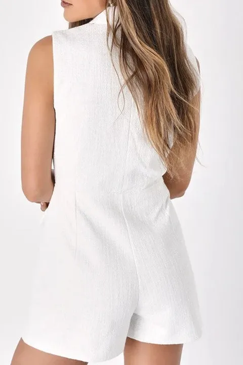 White Blazer Style Sleeveless Romper