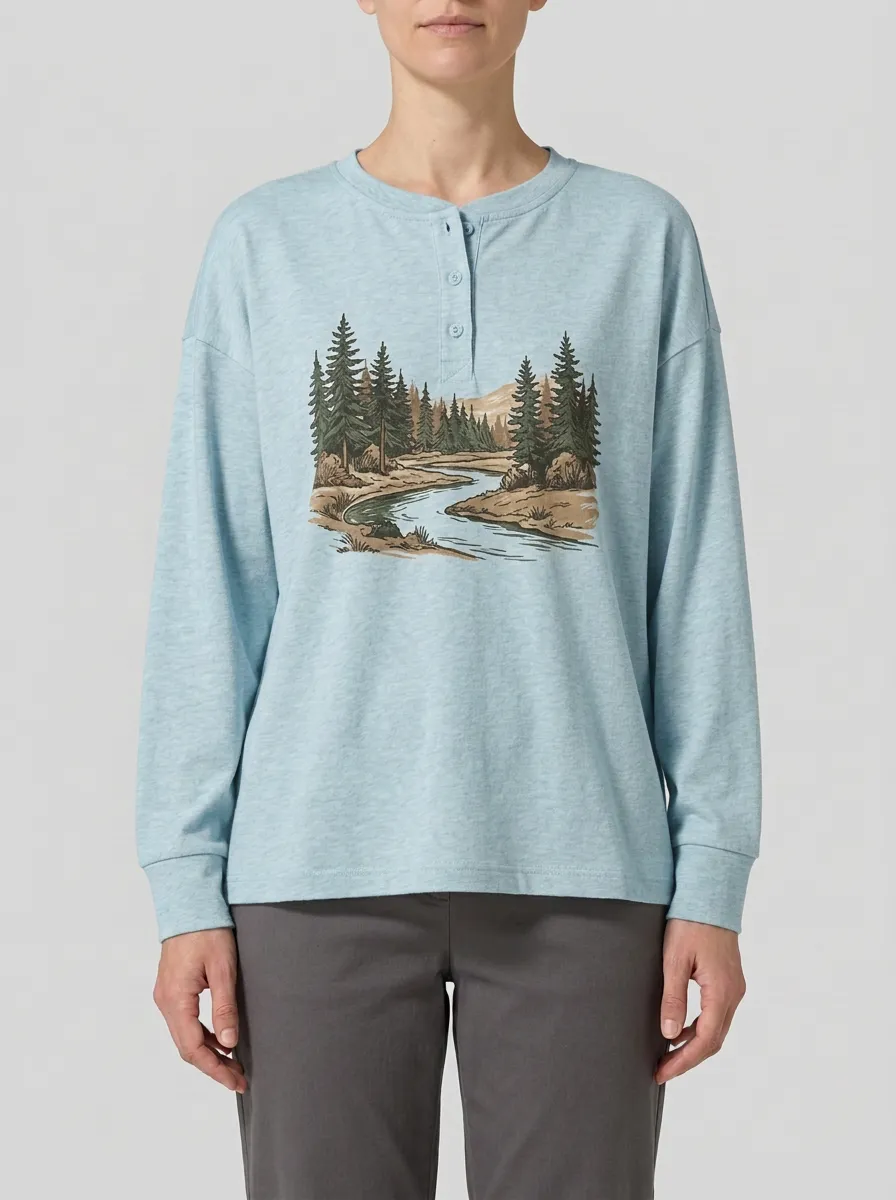 Women's Graphic Henley Long-Sleeve Top