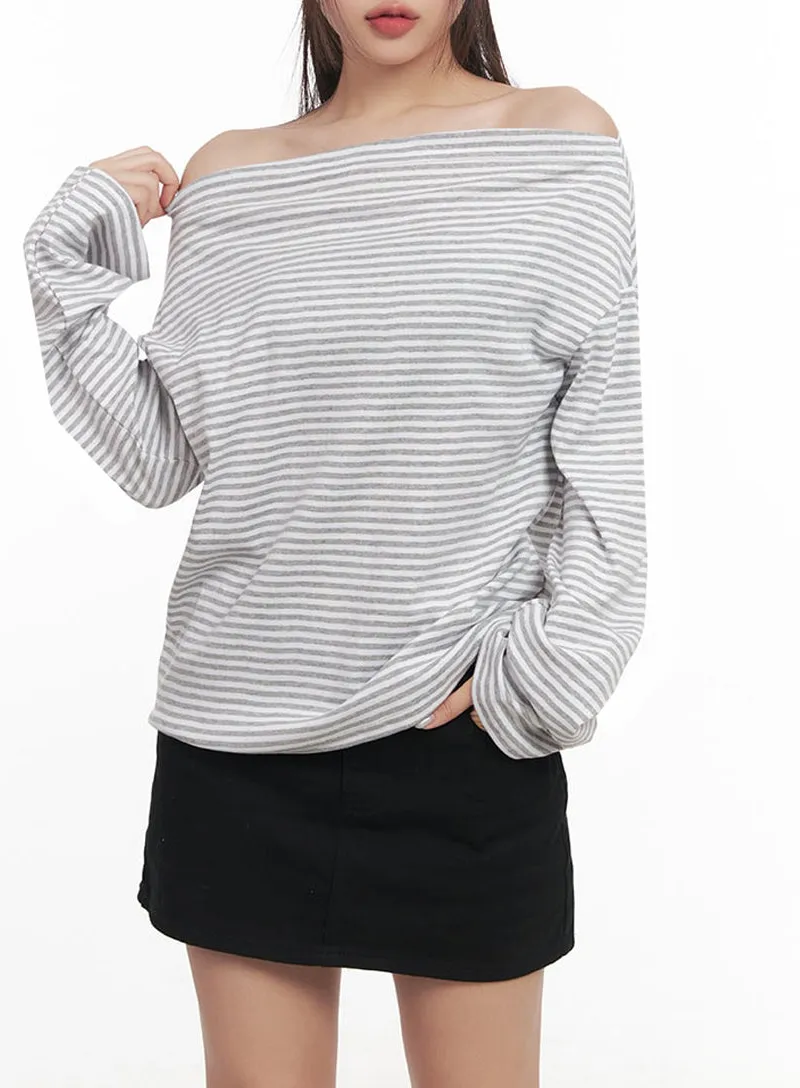 Stripe Long-Sleeve Off-Shoulder Top