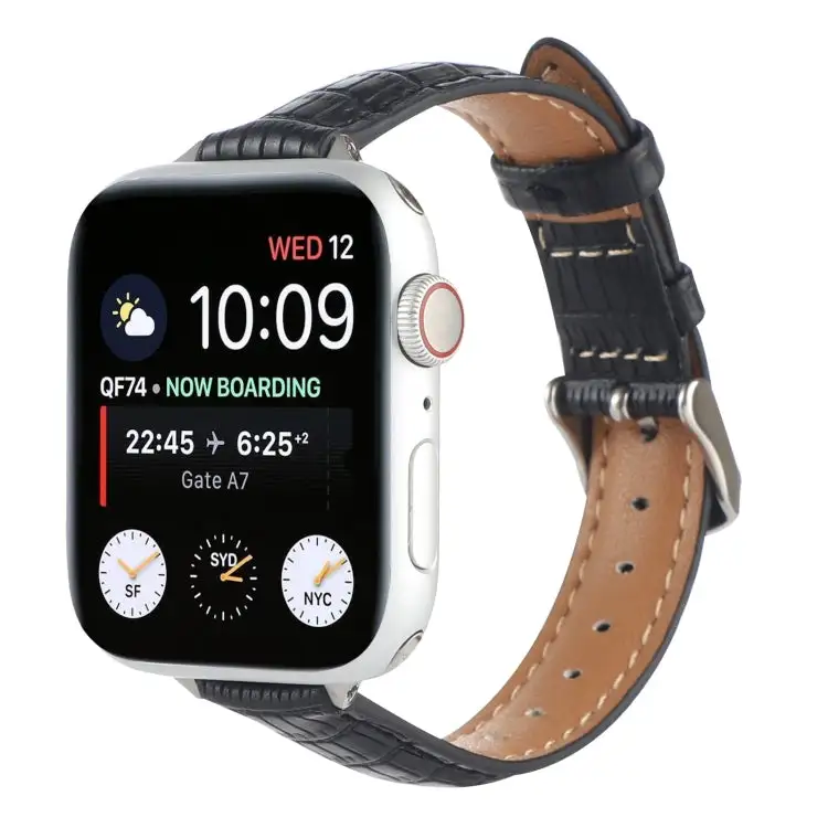 Slim Crocodile Leather Watch Band for Watch 38 mm - Black