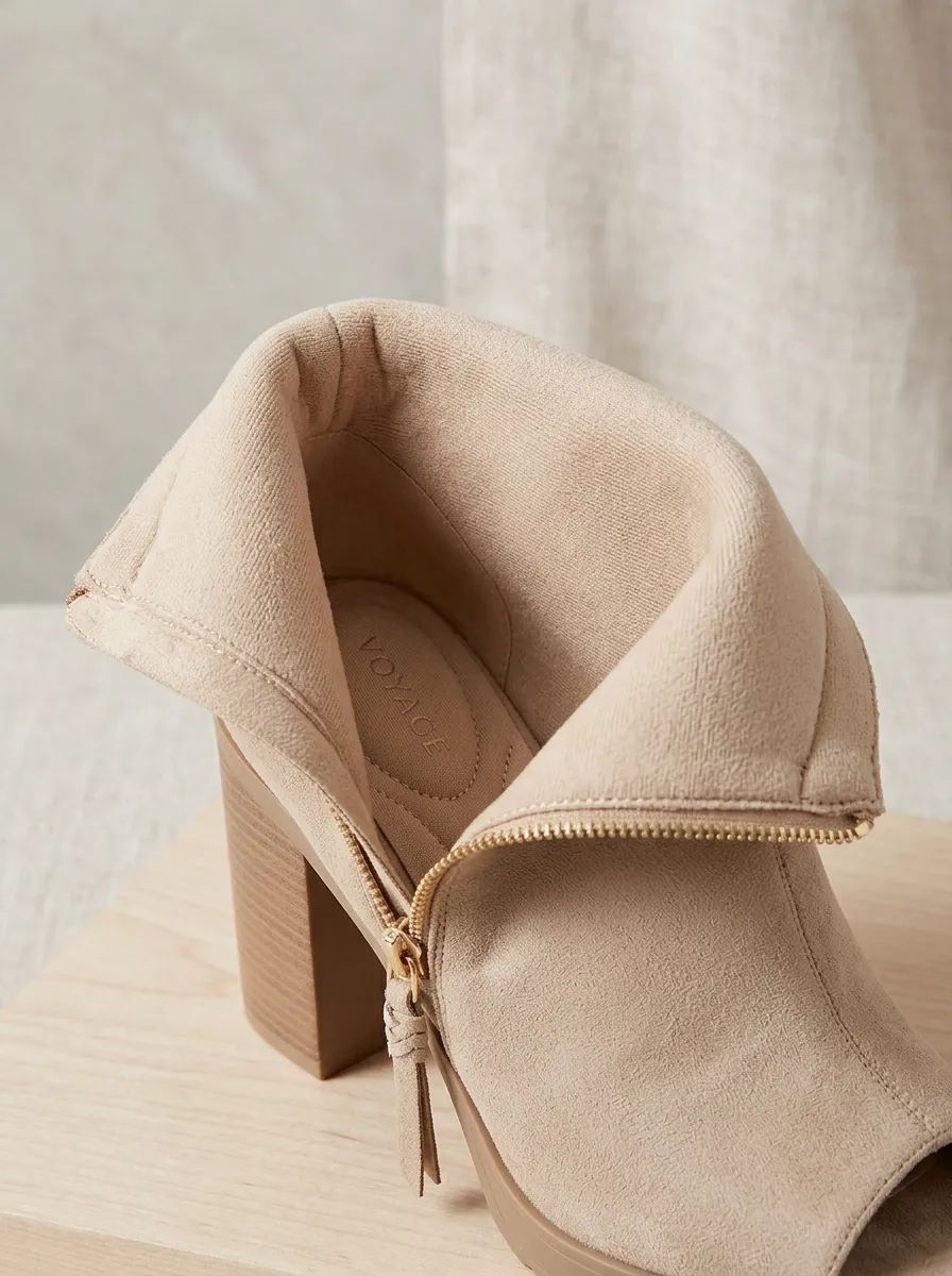 Suede-Look Women's Peep-Toe Ankle Boots