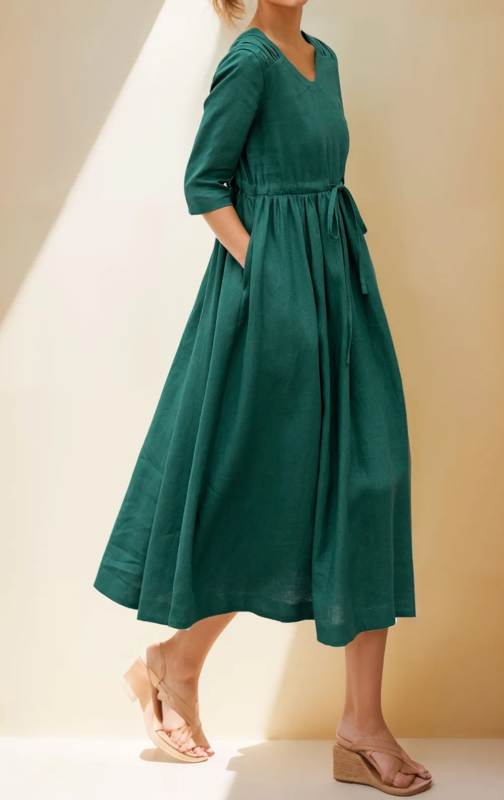 Tailored Linen Midi Dress