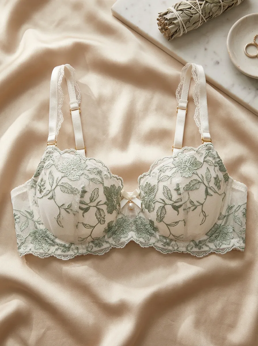Women's Floral Embroidery Lace Mesh Printed Bra