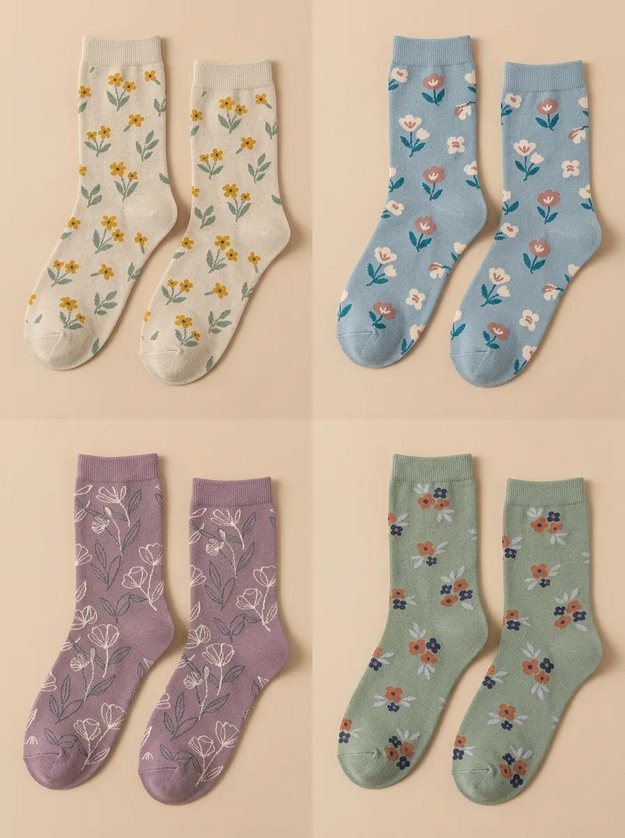 Women's Textured Mid-Calf Crew Socks Four Pair Set