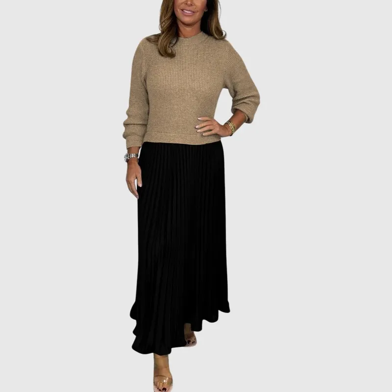Maxi Dress With Sweater & Pleated Skirt