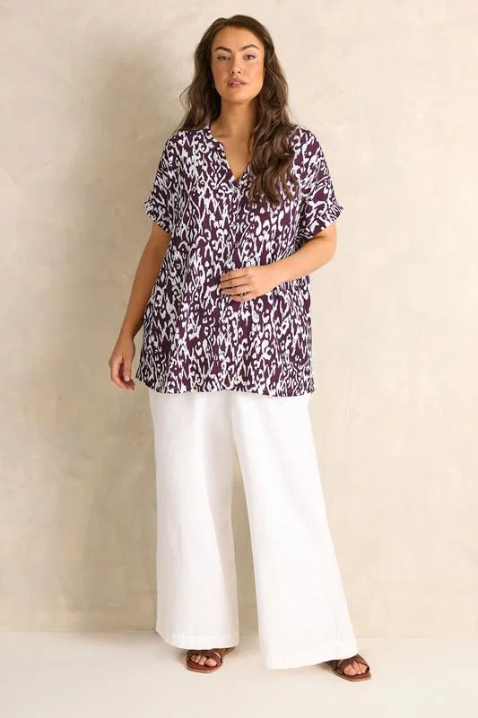 Berry Red Ikat Print Button Front Blouse detail 2