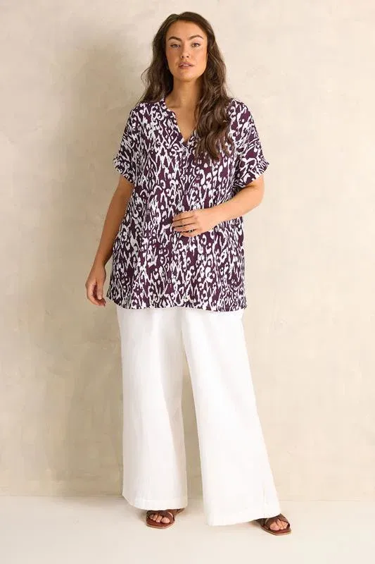 Berry Red Ikat Print Button Front Blouse