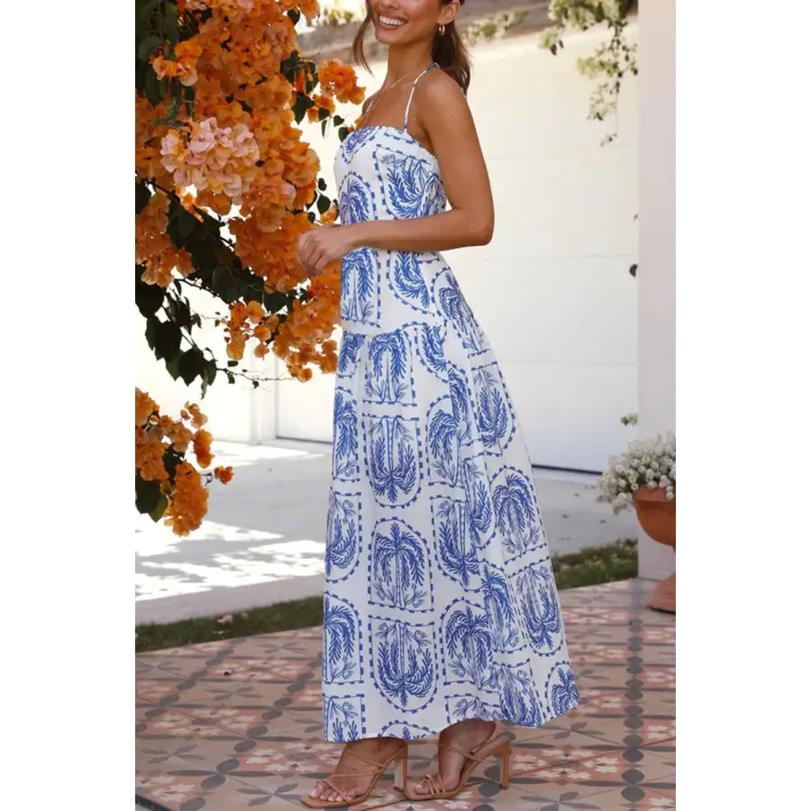 Classic Printed Halter Neck Maxi Dress