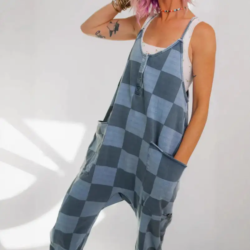 Graphic Plaid-Pattern Silhouette Jumpsuit