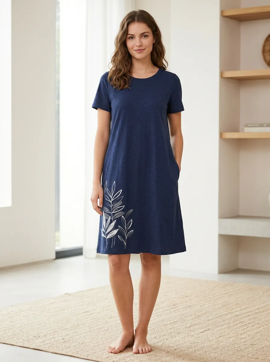 Women's Botanical Nature Lover Leaf Printed T-shirt Dress