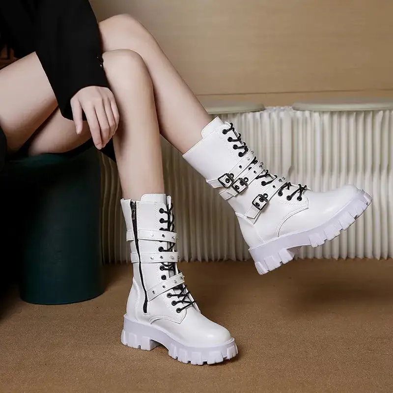 Refined Buckled Lace-Up Combat Boots