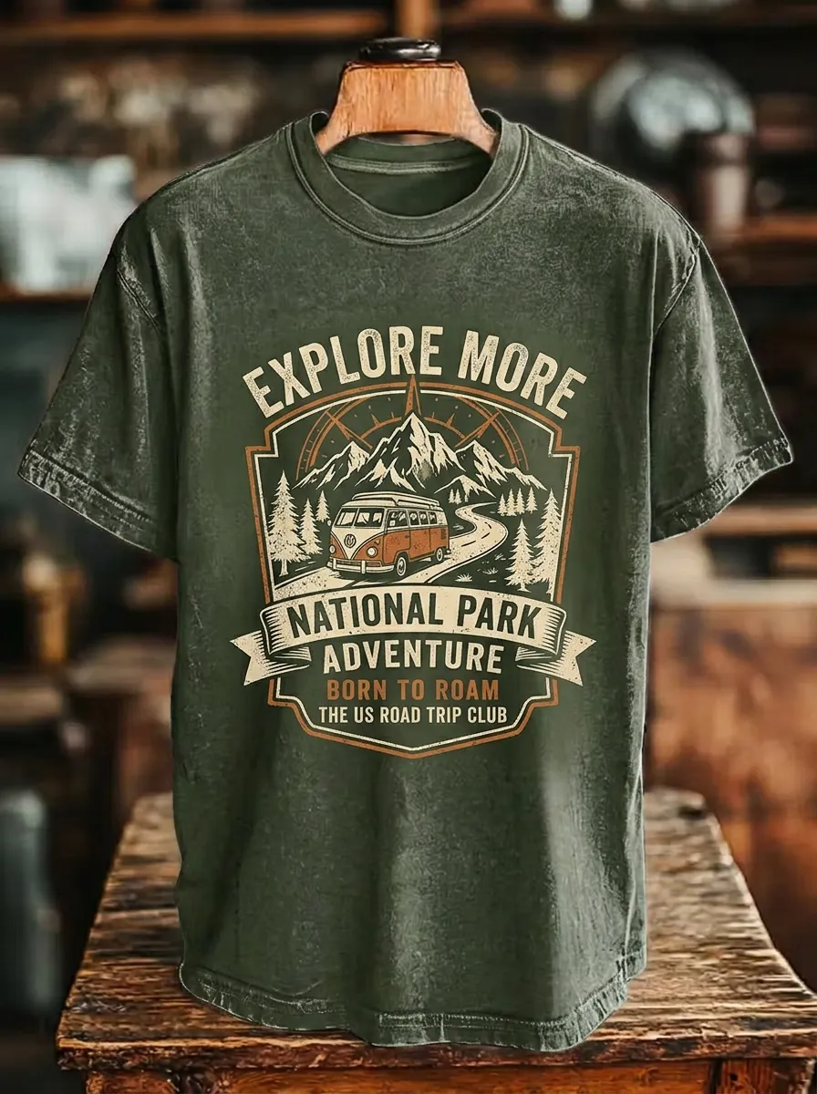 Unisex National Park Adventure Camper Van Printed T-shirt