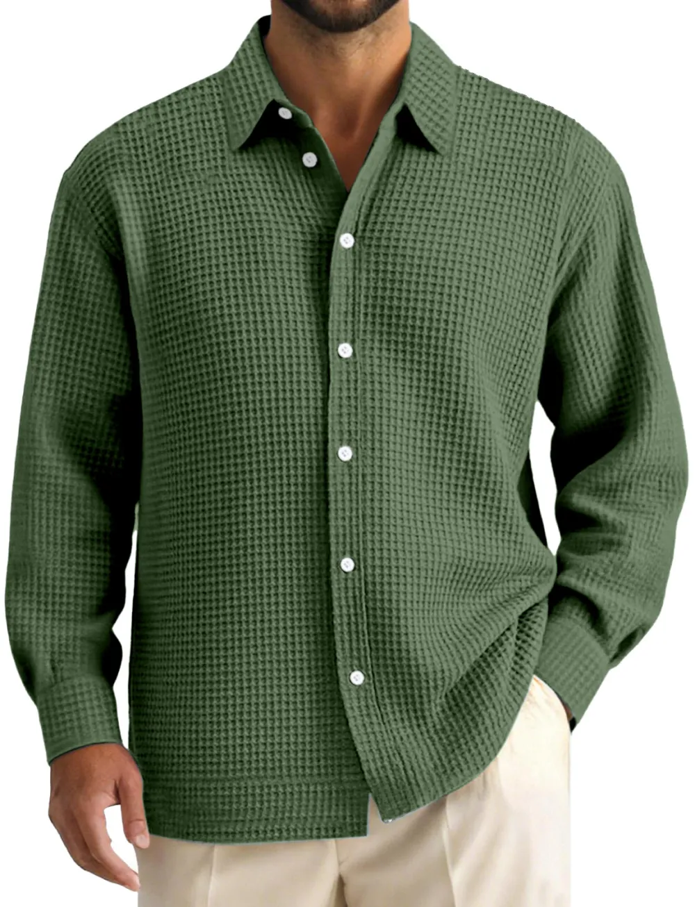Everyday Textured Knit Open Collar Shirt