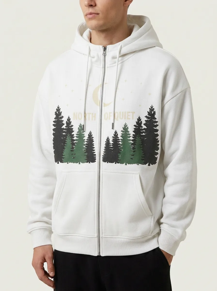 Men's Nature Lover North of Quiet Forest Moon Printed Zip Hoodie
