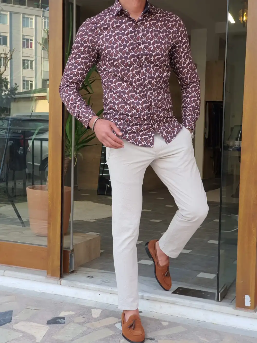 Distinctive Long Sleeve Slim Fit Cotton Casual Shirt