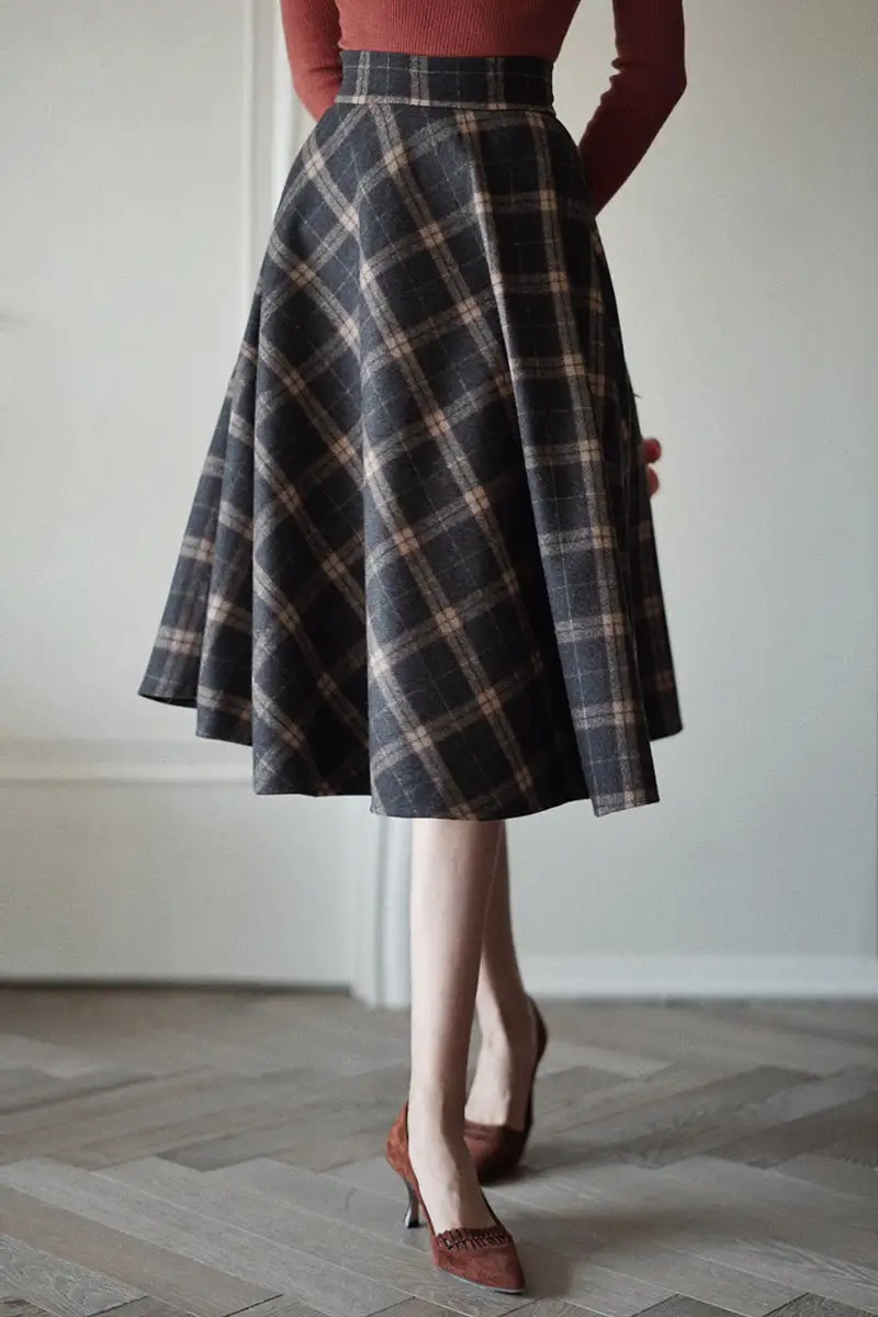 Minimal Street Everyday Casual Plaid Skirt