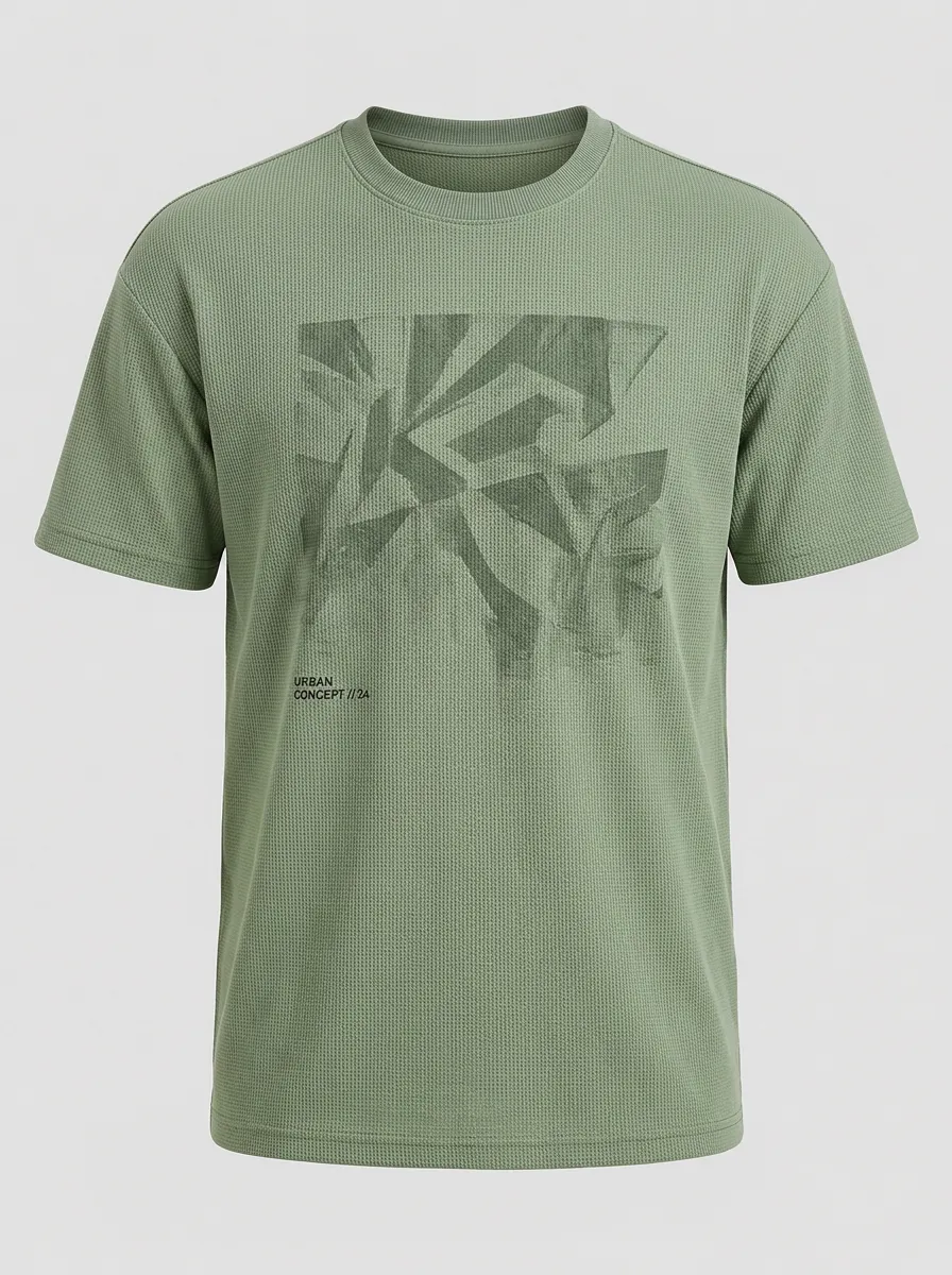 Men's Urban Concept Geometric Printed Waffle Knit T-Shirt