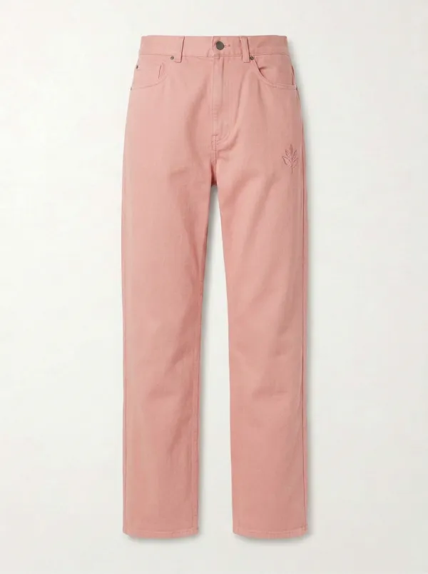 Women's Versatile Comfort Leaf Embroidered Mid Rise Straight Leg Pants
