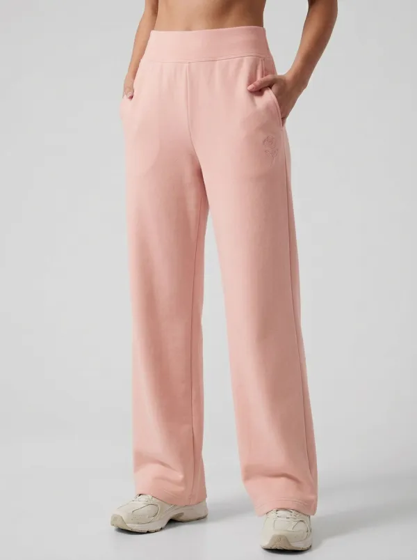 Women's Casual Minimalist Beige Flower Embroidered Sweatpants