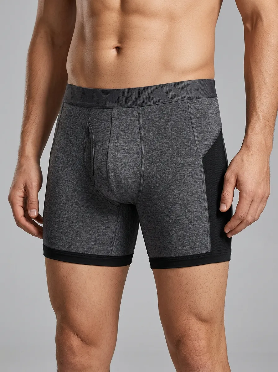 Men's Athletic Performance Grey Heather Mesh-Panel Printed Boxer Briefs