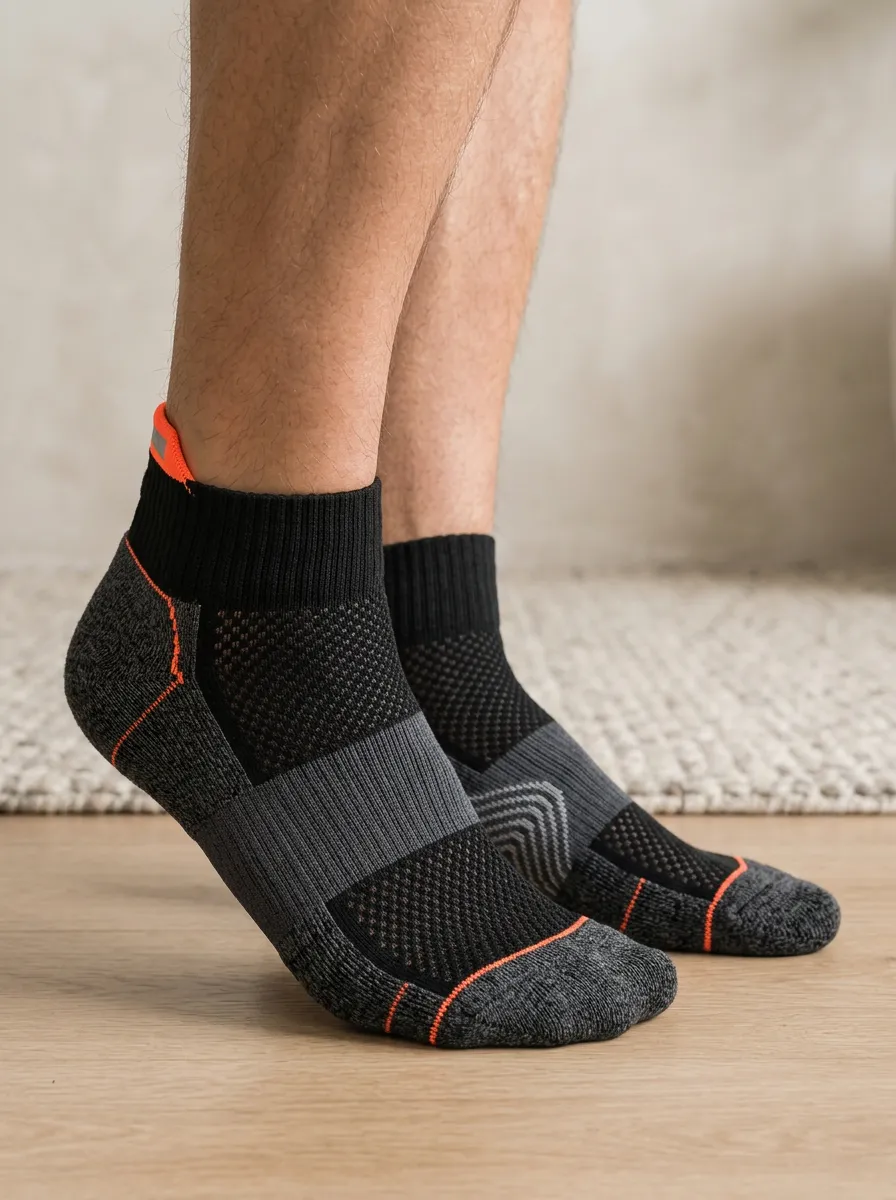 Men's Athletic Performance Neon Orange Trim Knitted Socks
