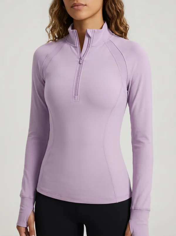 Women's Athletic Dusty Pink Quarter Zip Long Sleeve Sports Shirt