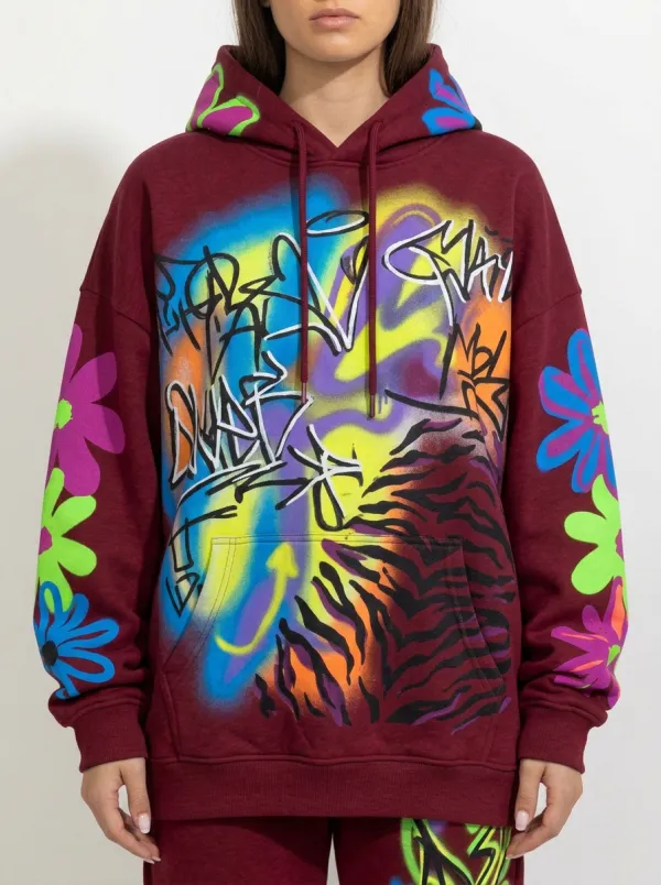 Unisex Graffiti Tiger Floral Graphic Hoodie