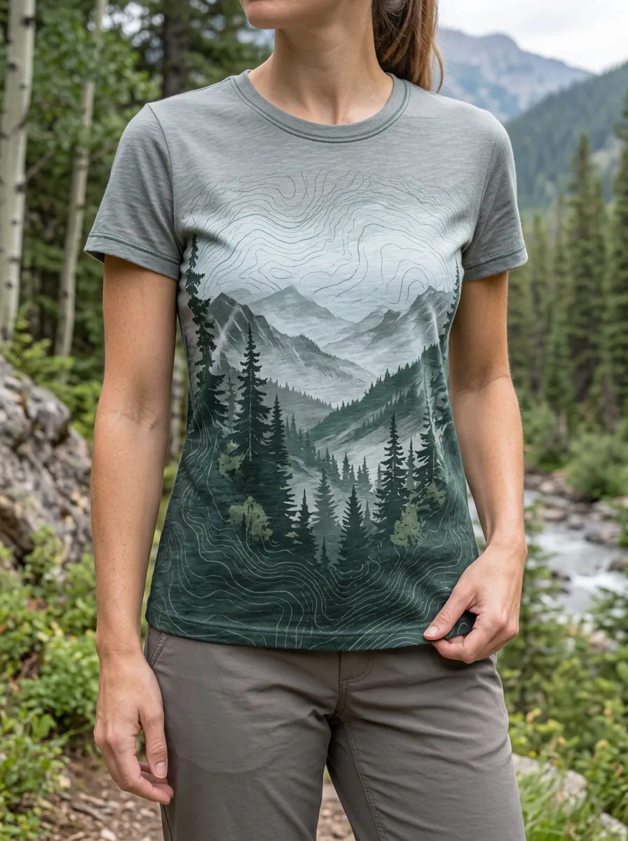 Women's Scenic Nature Hiking Lover Mountain Forest Crew Neck T-Shirt