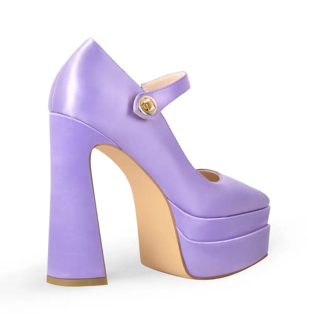 Satin Finish Pointed Toe Platform Chunky Heel Pumps