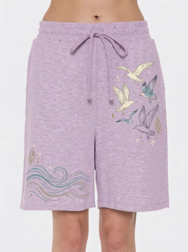 Women's Coastal Nature Seagull Ocean Wave Printed Shorts