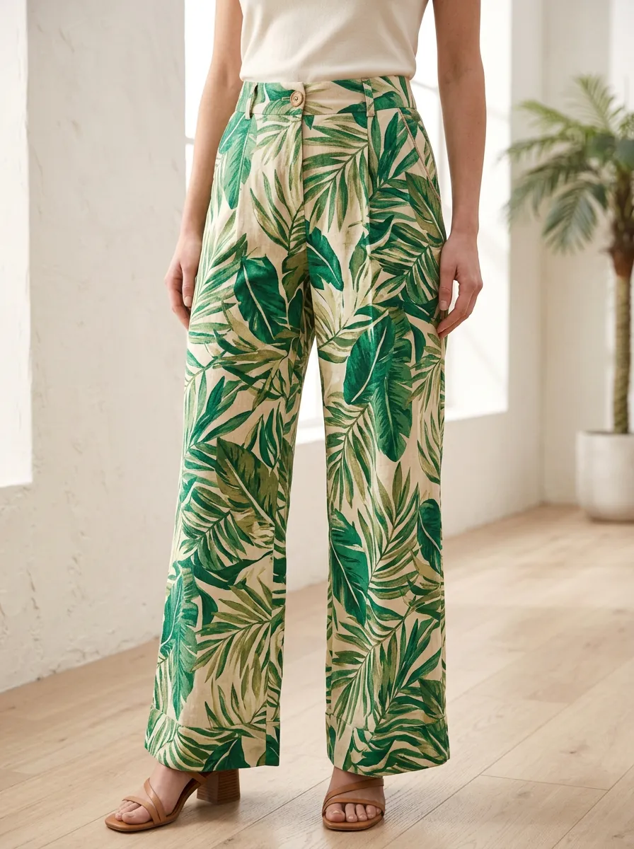 Women's Palm Leaf Modern Casual Printed Pants