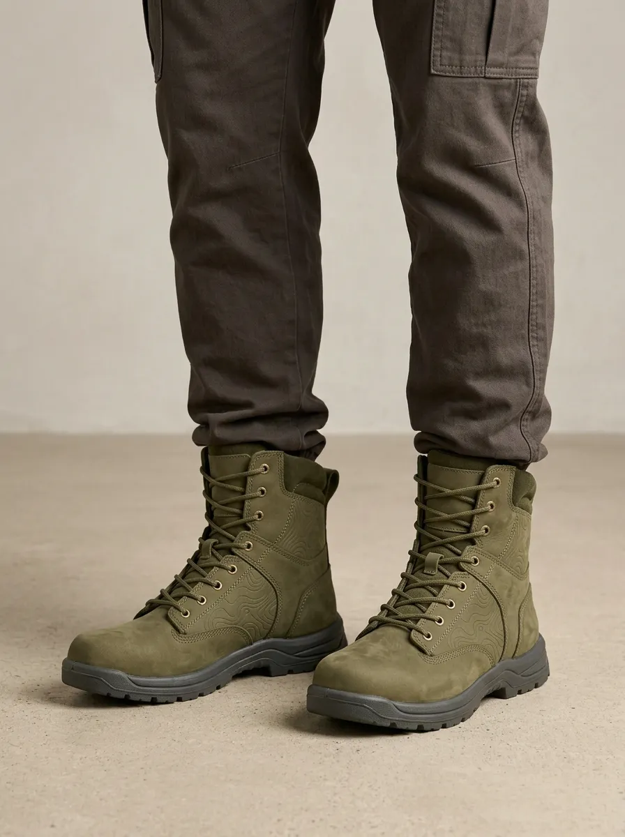 Men's Rugged Style Topographic Pattern Work Boots