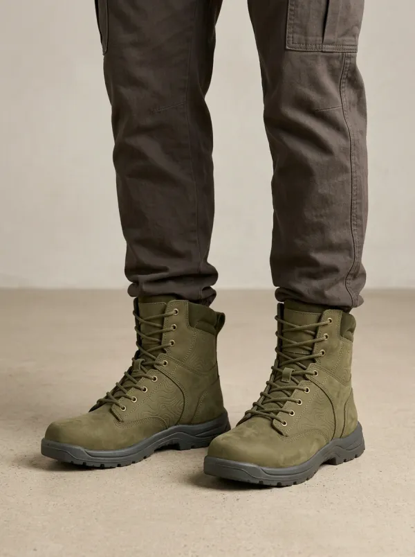 Men's Rugged Style Topographic Pattern Work Boots