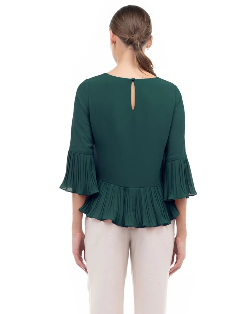 3/4 Pleated Blouse - Deep Forest
