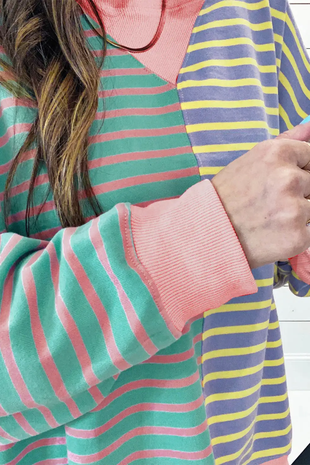 Casual Casual Stripe Color Block Drop Shoulder Oversized Sweatshirt