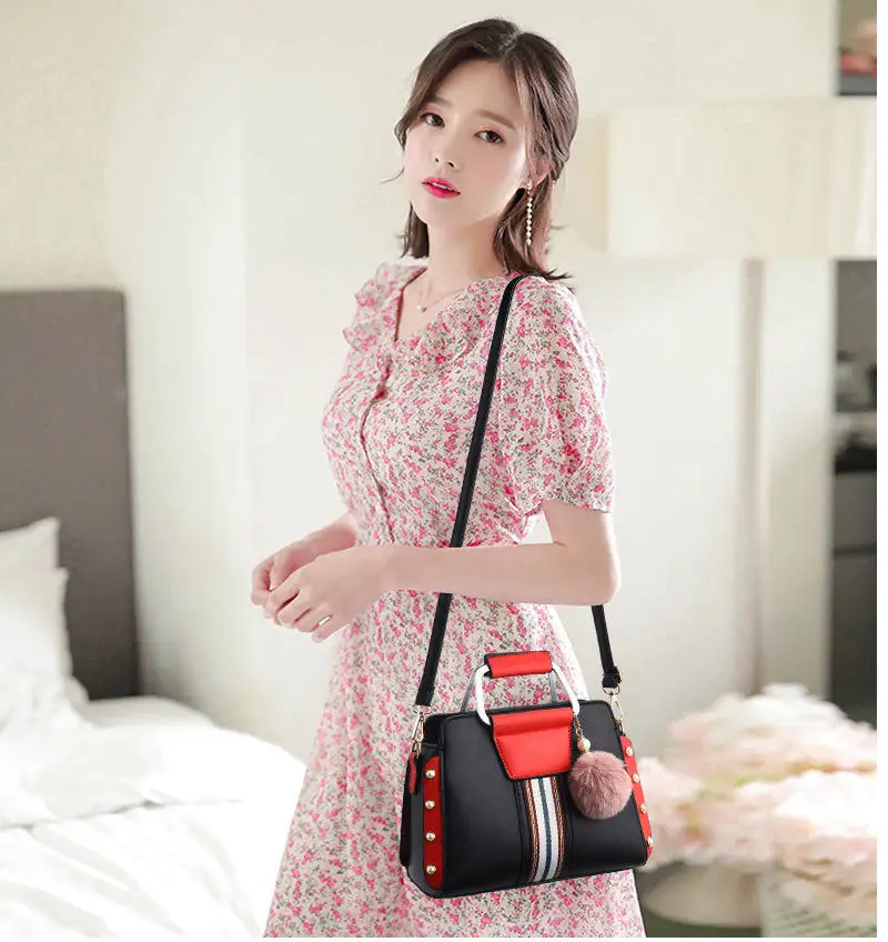 Chic PU Leather Shoulder Bag Beaded Flap Stylish